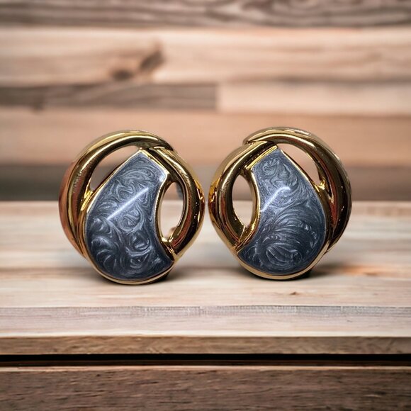 Vintage‎ Avon Autumn Colors Earrings Gray Swirls Gold Tone 1991 - Picture 1 of 7